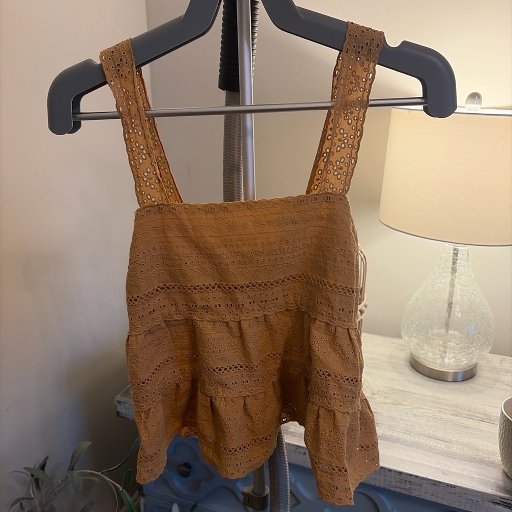 Aeropostale Women's Eyelet Lace top - mustard